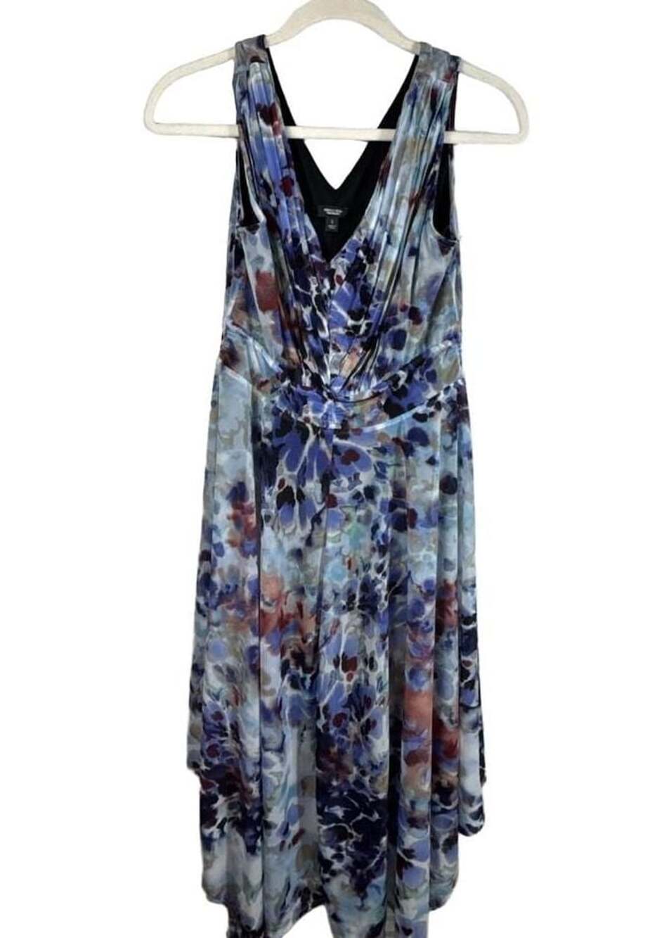 Simply Vera Vera Wang Dress Size S Blue Floral Watercolor Pleated